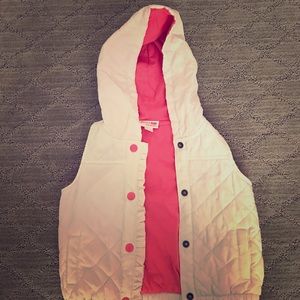 White and pink puffy vest w/ hood